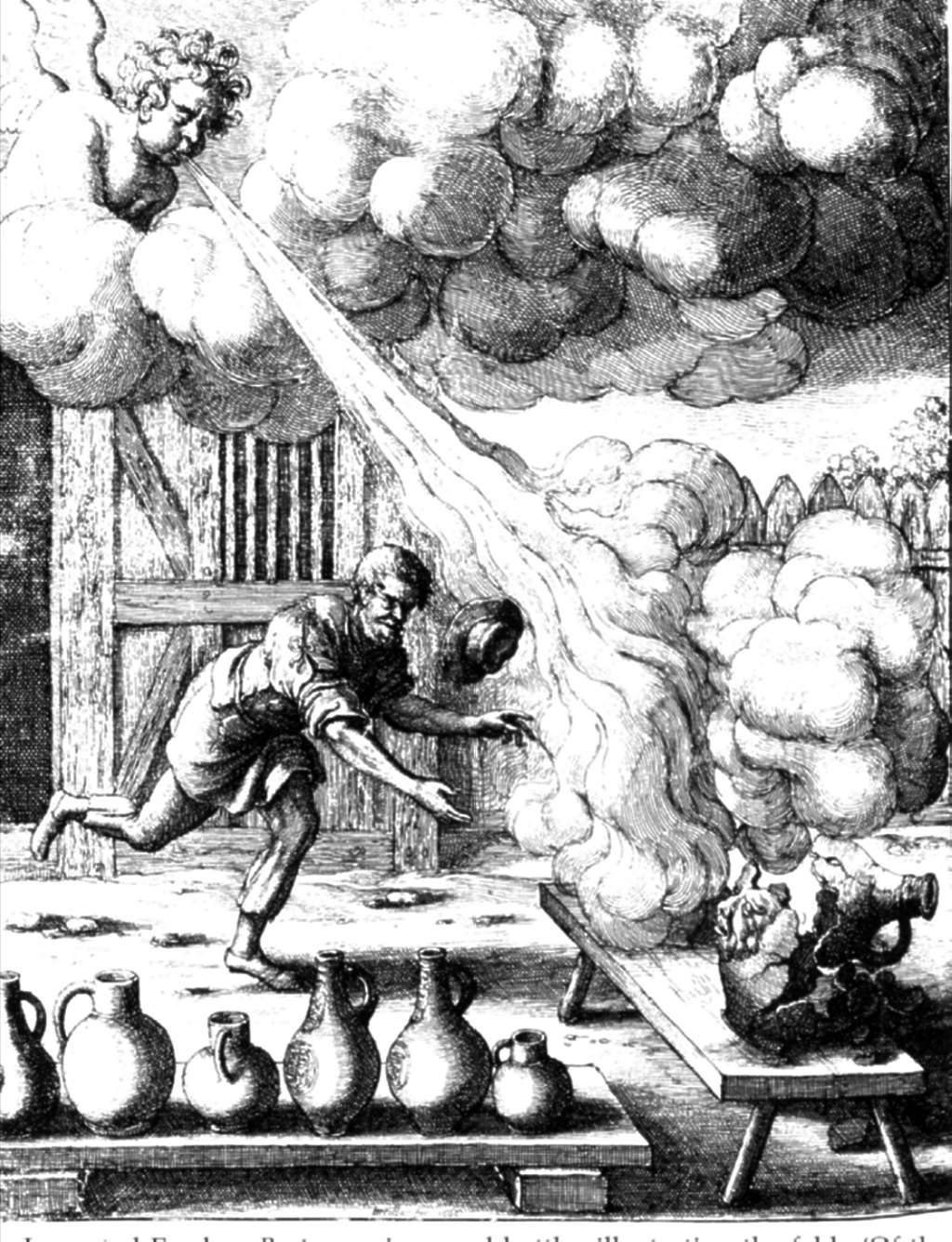 John Ogilby, 1668: Vom Wind und den irdenen Gefäßen.
Frechener Bartmannskrüge wurden in großen Mengen nach England exportiert. 