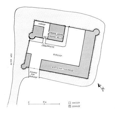 Plan du premier château de Raeren au XIVe siècle